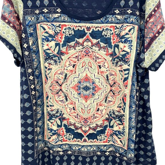 Lucky Brand Womens Persian Carpet T-Shirt Printed Short Sleeve Boho Tee Size 3X - Picture 3 of 10